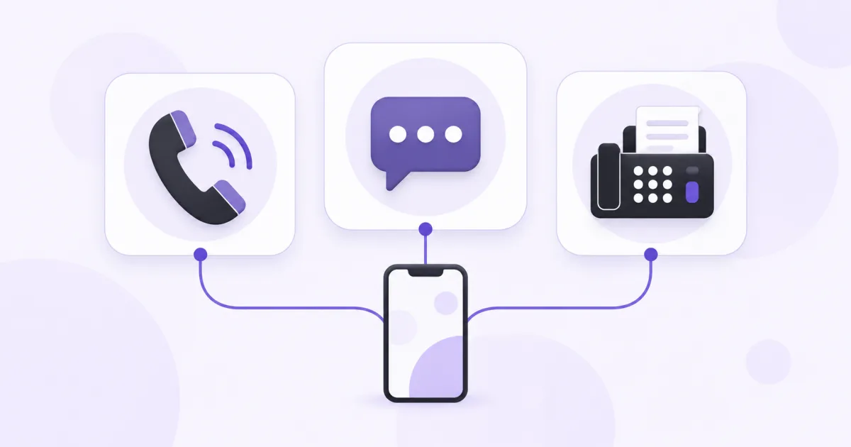 Phone, message and fax tools connected to a smartphone.