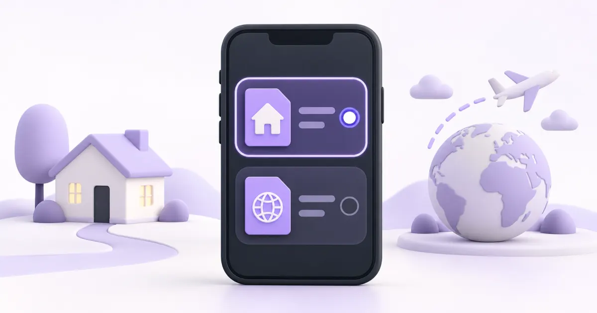 1 台のスマートフォンと 2 つの eSIM プロファイル、データ回線の選択。