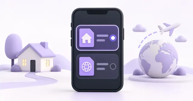 Ein Smartphone mit zwei verschiedenen eSIM-Profilen und Datenwahl.