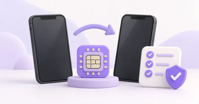 Zwei Smartphones mit eSIM und Checkliste für einen Gerätewechsel.