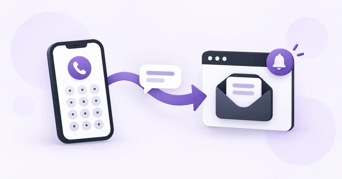 Un SMS llega desde una tarjeta de número a un buzón privado en el navegador.