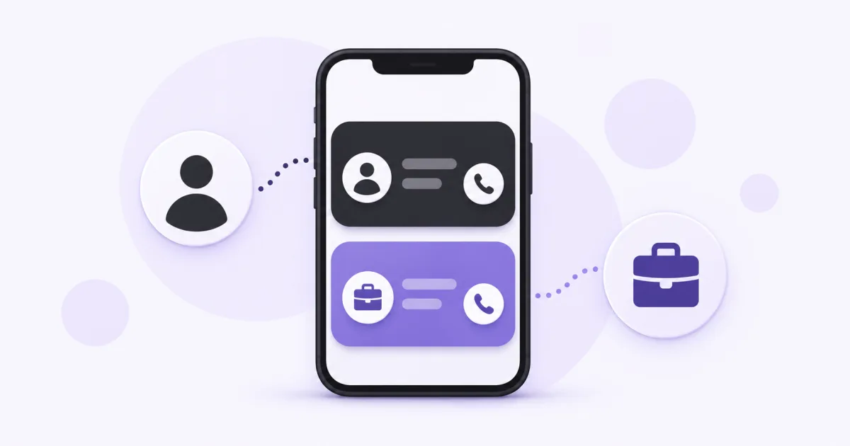 Separate personal and business number cards on one phone.