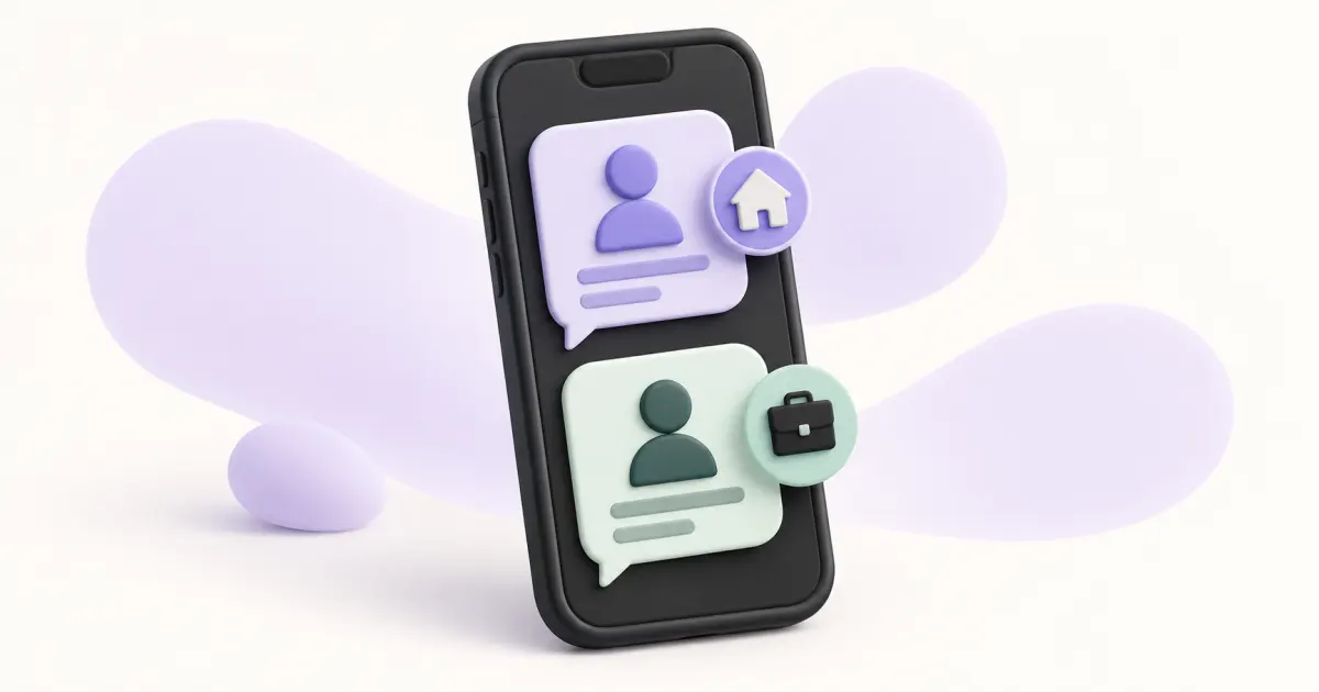 Um celular com dois perfis de mensagens, pessoal e profissional.