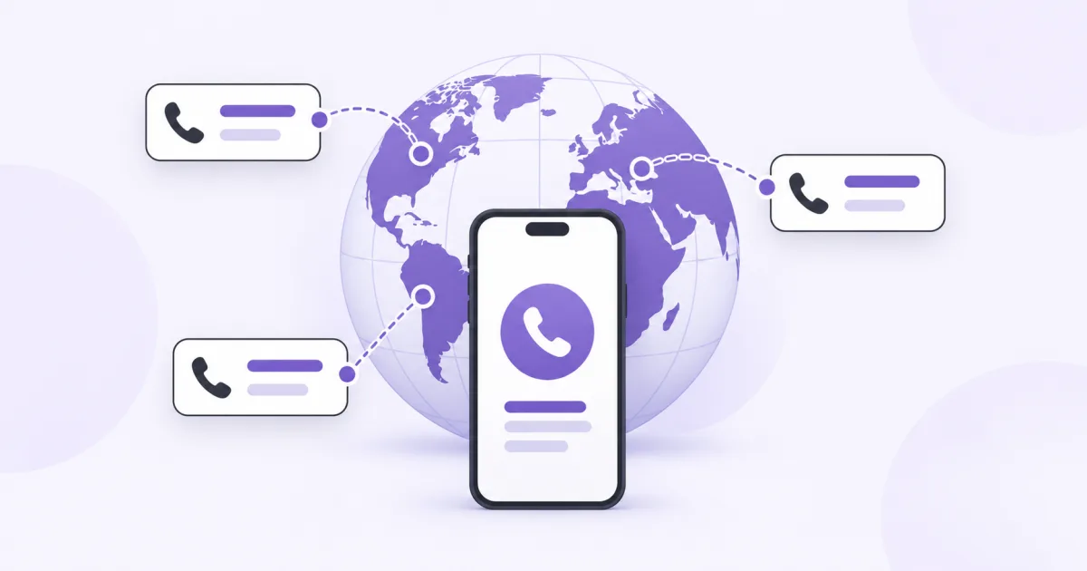Virtual phone numbers connected around a globe.